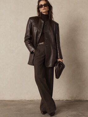 Vintage Chocolate Brown Leather Designer Women's Jacket